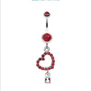 Red heart dangle belly ring